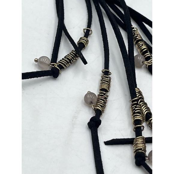 Jane Marie Hand Knotted Black leather Tassel Blue Faux Turquoise Arrow Pendant - Picture 4 of 15